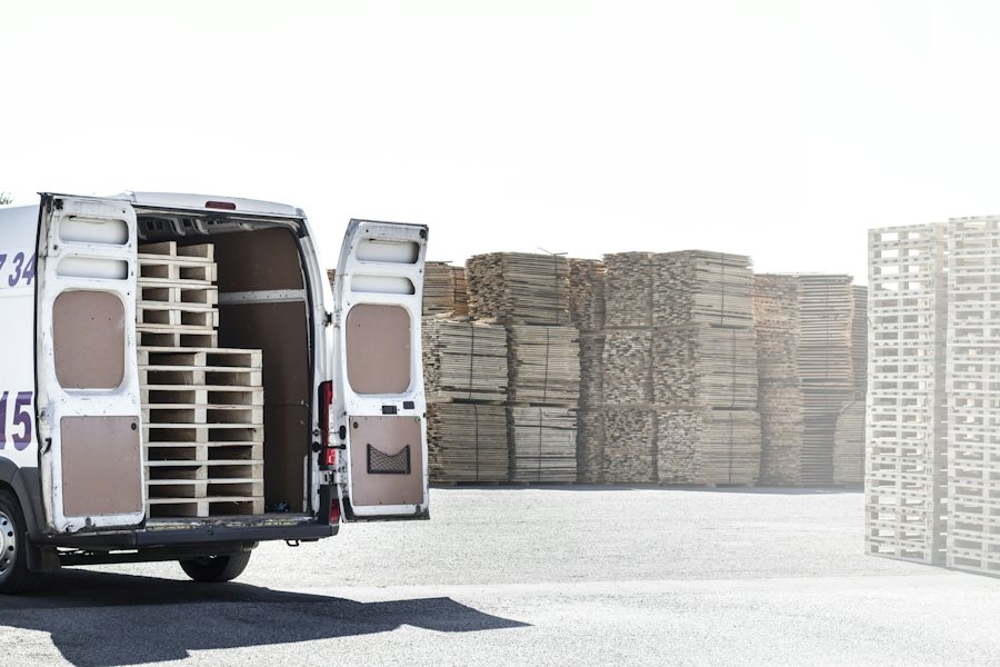 Delivery trucks loading